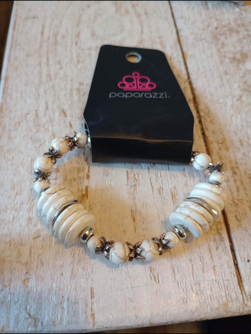 Paparazzi White and Silver Beaded Stretch Bracelet